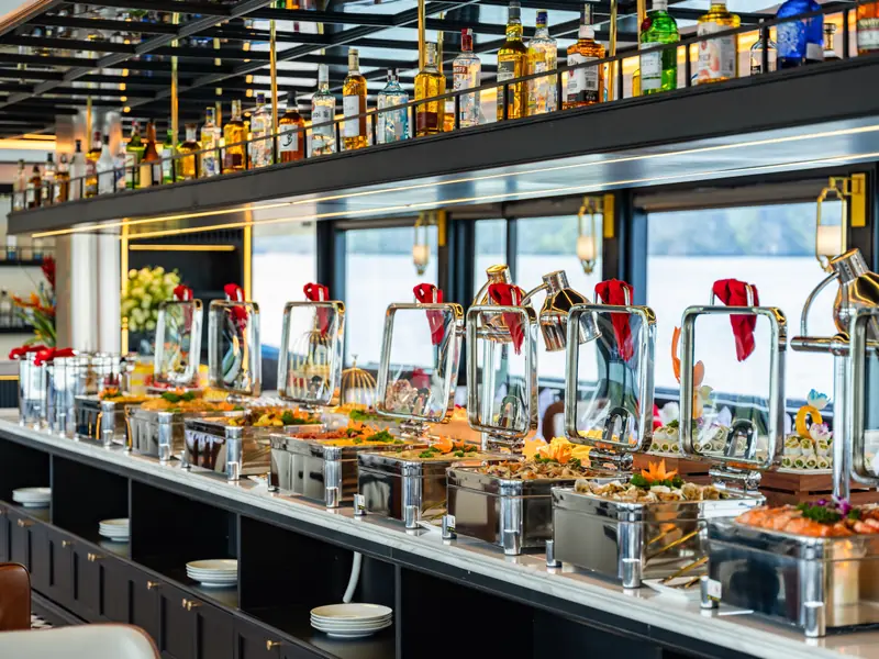 Bar and buffet counter aboard the Cozy Bay Premium