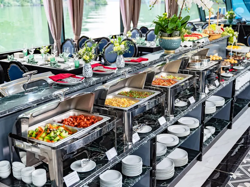 Buffet hot station aboard the Sea Lion VIP