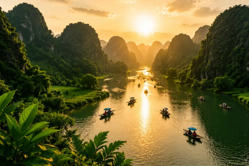Trang An cave river between limestone karsts, Ninh Binh