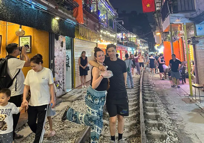 Lantern-lit cafes lining the narrow tracks of Hanoi Train Street