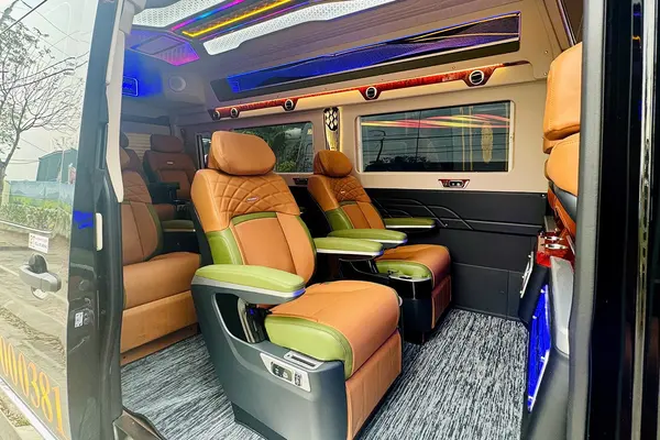 Reclining leather captain seats inside the limousine van