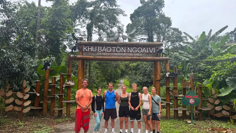 Vside Travel guests at the entrance to the Ex-situ Conservation Area in Cuc Phuong National Park